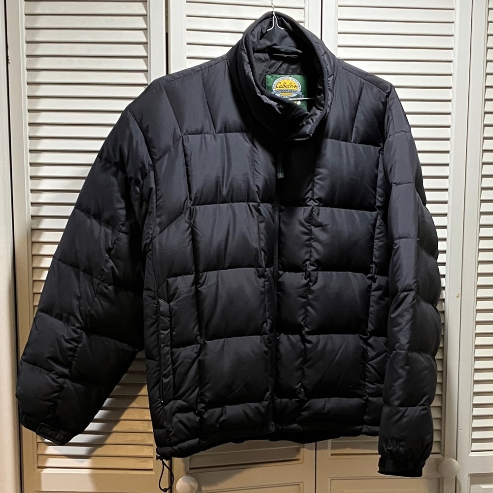 Cabela's Men L Black Puffer Goose Down 650 Fill Full Zip Jacket